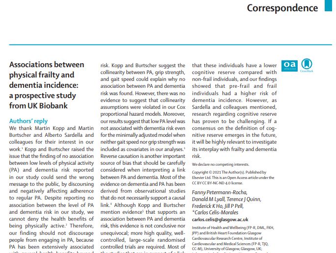 Preview of Associations between physical frailty and dementia incidence: a prospective study from UK Biobank – Authors' reply