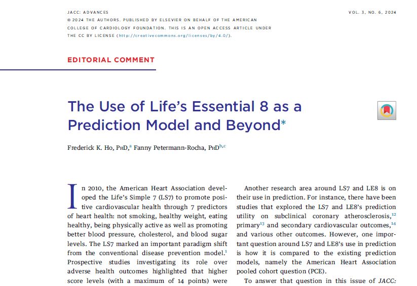 Preview of The Use of Life’s Essential 8 as a Prediction Model and Beyond