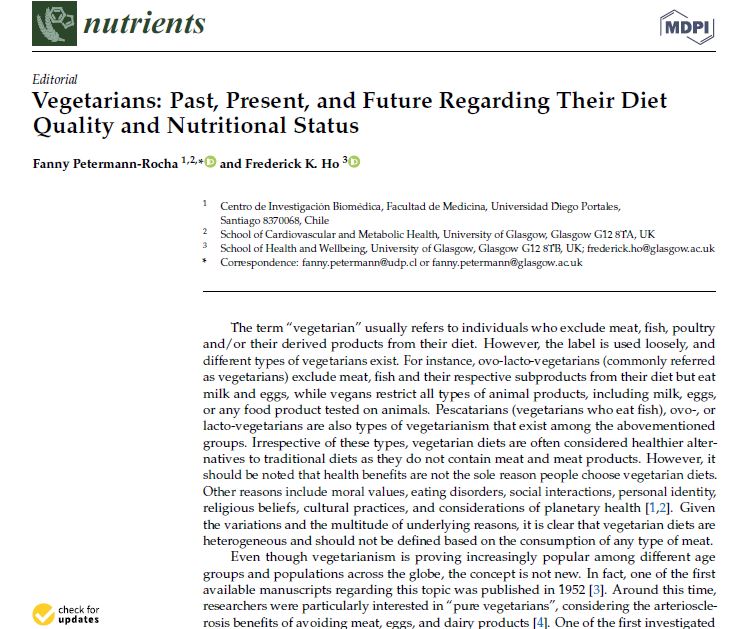 Preview of Vegetarians: Past, Present, and Future Regarding Their Diet Quality and Nutritional Status