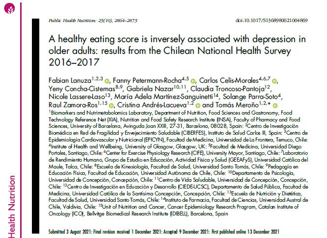 Preview of A healthy eating score is inversely associated with depression in older adults: results from the Chilean National Health Survey 2016–2017