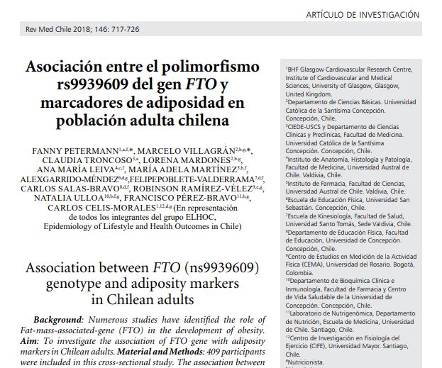 Preview of Asociación entre el polimorfismo rs9939609 del gen FTO y marcadores de adiposidad en población adulta chilena