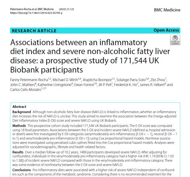 Preview of Associations between an inflammatory diet index and severe non-alcoholic fatty liver disease: a prospective study of 171,544 UK Biobank participants