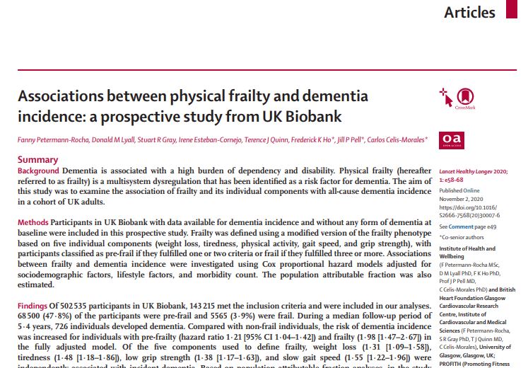 Preview of Associations between physical frailty and dementia incidence: a prospective study from UK Biobank