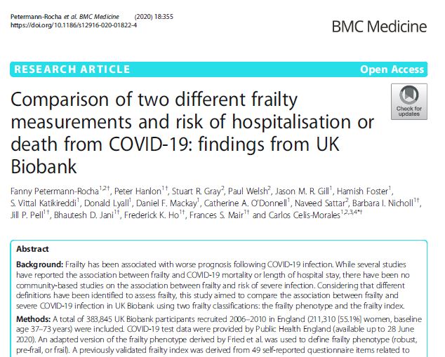 Preview of Comparison of two different frailty measurements and risk of hospitalisation or death from COVID-19: findings from UK Biobank