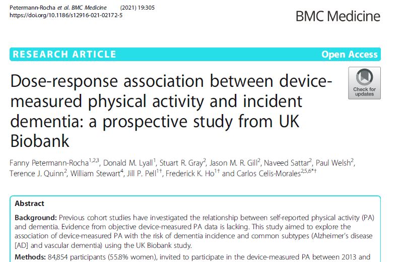Preview of Dose-response association between device-measured physical activity and incident dementia: a prospective study from UK Biobank