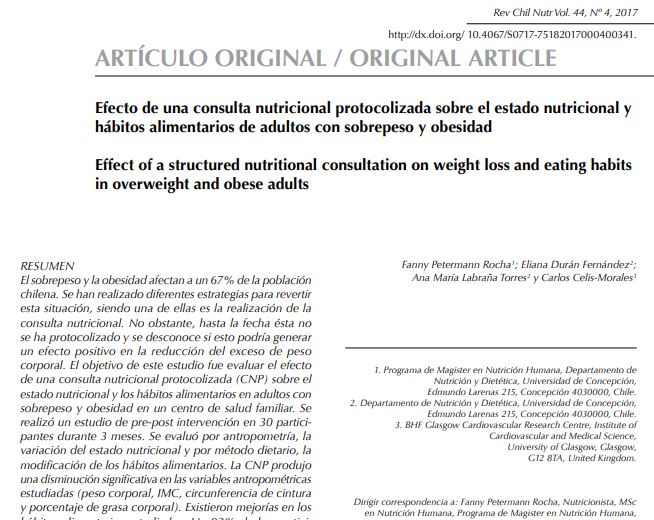 Preview of Efecto de una consulta nutricional protocolizada sobre el estado nutricional y hábitos alimentarios de adultos con sobrepeso y obesidad