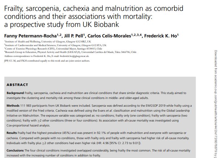 Preview of Frailty, sarcopenia, cachexia and malnutrition as comorbid conditions and their associations with mortality: a prospective study from UK Biobank