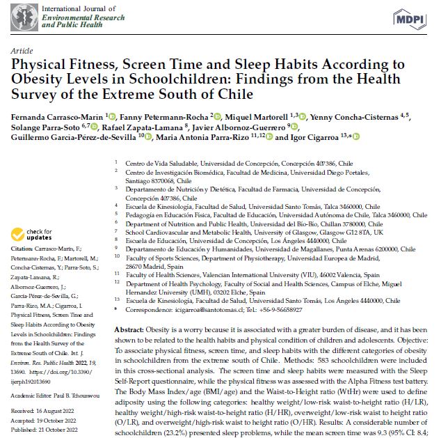 Preview of Physical Fitness, Screen Time and Sleep Habits According to Obesity Levels in Schoolchildren: Findings from the Health Survey of the Extreme South of Chile