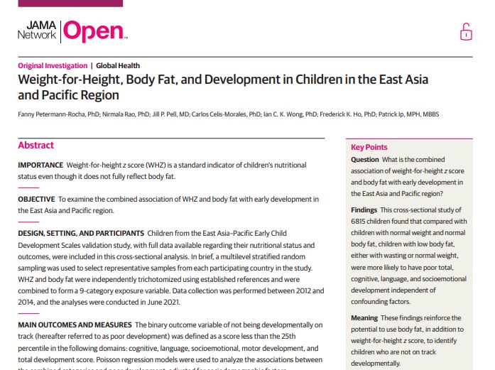 Preview of Weight-for-Height, Body Fat, and Development in Children in the East Asia and Pacific Region