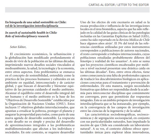 Preview of En búsqueda de una salud sostenible en Chile: rol de la investigación interdisciplinaria